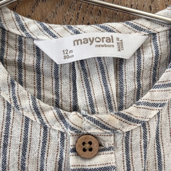 Mayoral 3 piece baby boy linen short set bucket hat striped neutral 12 months - Picture 4 of 12